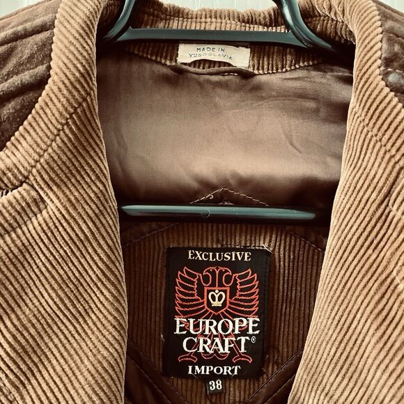 VTG Europe Craft Men’s 38 Brown Corduroy Jacket Blanket Lined Trimmed Yugoslavia - Picture 2 of 10